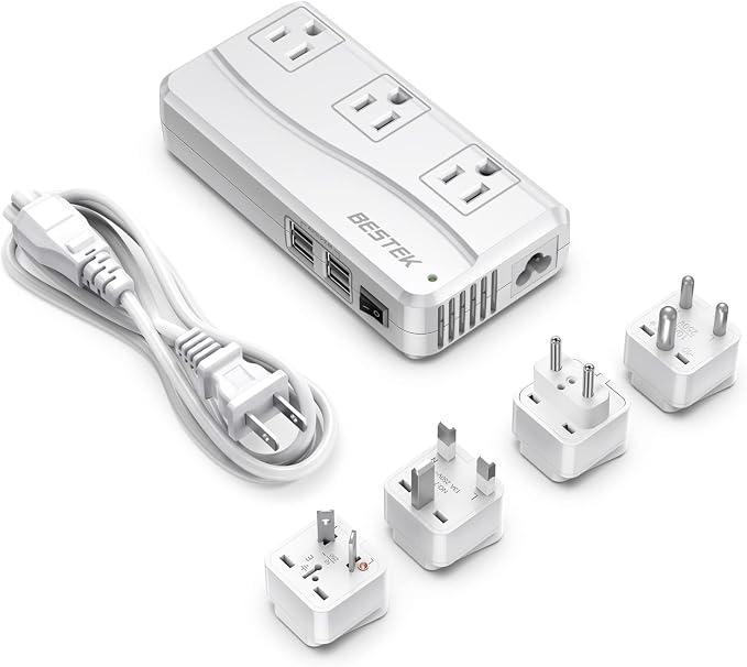 BESTEK Universal Travel Adapter 220V to 110V Voltage Converter with 4 USB | with UK/AU/US/EU Worldwide Plug Adapter