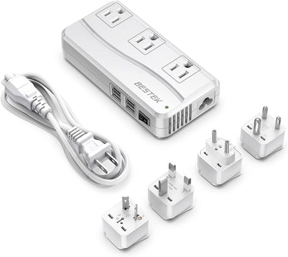 BESTEK Universal Travel Adapter 220V to 110V Voltage Converter with 4 USB | with UK/AU/US/EU Worldwide Plug Adapter
