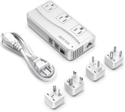 BESTEK Universal Travel Adapter 220V to 110V Voltage Converter with 4 USB | with UK/AU/US/EU Worldwide Plug Adapter