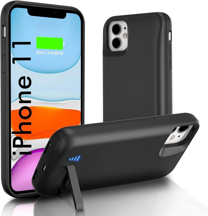 Battery Case for iPhone 11, Real 8500mAh Ultra-Slim Charging Case with Kickstand for Apple 11, Rechargeable Extended Backup Battery Charger Cover for 11-6.1 inch Black