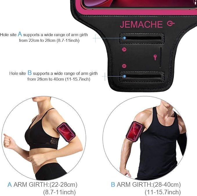 iPhone 17 16 15 Armband, JEMACHE Water Resistant Gym Running Workouts Arm Band for iPhone 17 16 15 14 13 12 Pro (Rose)