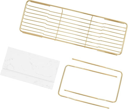 Expandable Bathtub Tray Caddy for Luxury Bath, Extra Wide Acrylic Tub Tray with Natural Marble Board, Waterproof Bath Tub Shelf for Phone, Wine, Book, Tablet Stand - Ideal Home Spa (Gold, White)