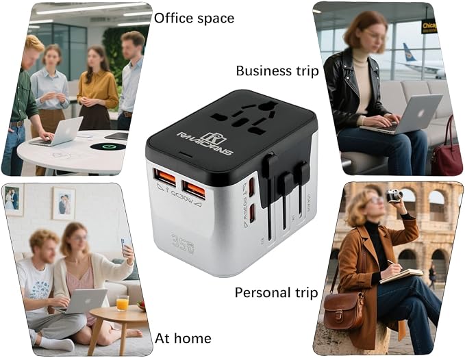International Power Adapter with 4 Ports (2 USB-C & 2 USB-A) Fast Charging 35W Universal Travel Plug Adapter for USA, Europe, UK, Australia, China & 150+ Countries