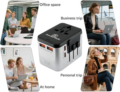 International Power Adapter with 4 Ports (2 USB-C & 2 USB-A) Fast Charging 35W Universal Travel Plug Adapter for USA, Europe, UK, Australia, China & 150+ Countries