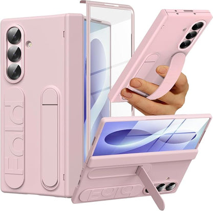 NINKI Screen Protector for Samsung Galaxy Z Fold 8 Ultra Phone Case with Hand Strap,Cute Kickstand for Samsung Z Fold 8 Ultra Finger Holder Cover,Hinge Protective Galaxy Fold 8 Ultra Case Womens Pink