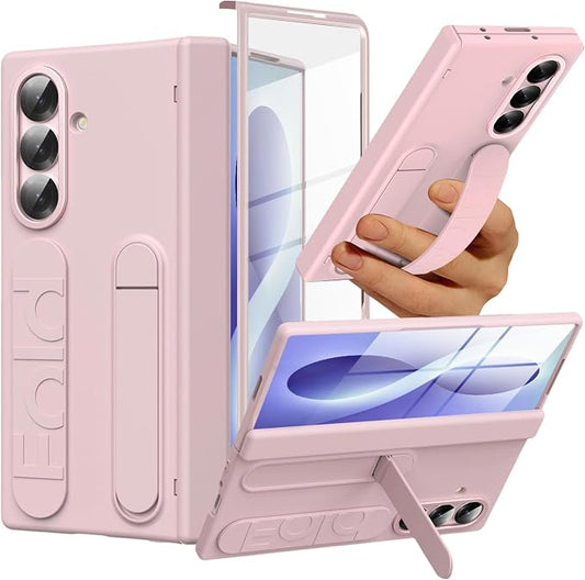 NINKI Screen Protector for Samsung Galaxy Z Fold 8 Ultra Phone Case with Hand Strap,Cute Kickstand for Samsung Z Fold 8 Ultra Finger Holder Cover,Hinge Protective Galaxy Fold 8 Ultra Case Womens Pink