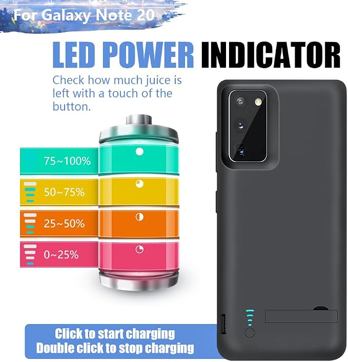 Upgraded Battery Case for Samsung Galaxy Note 20 5G, 6000mAh Rechargeable Extended Battery Charging Charger Case, Add 100% Extra Juice (6.7 Inches) Black