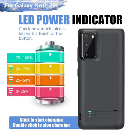 Upgraded Battery Case for Samsung Galaxy Note 20 5G, 6000mAh Rechargeable Extended Battery Charging Charger Case, Add 100% Extra Juice (6.7 Inches) Black