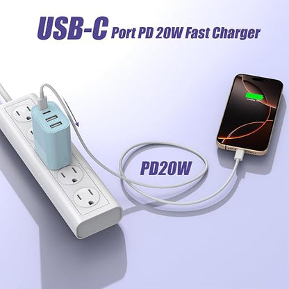 40W USB C Charger Block, [2 Pack] 4-prot USB Type C iPhone Fast Charging Brick, Multiport Apple Adapter for iPhone 17/17 Air/ 16 Pro/16 Pro Max/15/14/13/12, iPad Pro/iPad Air, iPad mini, iPad (Blue)