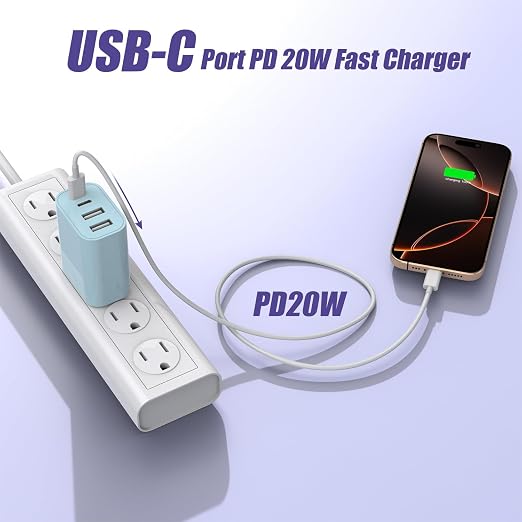 40W USB C Charger Block, [2 Pack] 4-Prot USB Type C iPhone Fast Charging Brick,Multiport Apple Adapter for iPhone 17/17Air/16e/16 Pro/16 ProMax/15/14/13/12,iPad Pro/iPad Air,iPad mini,iPad (Pink+Blue)