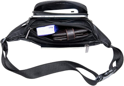 Hebetag Leather Fanny Pack Waist Bag for Men Women Travel Hiking Running Hip Bum Belt Slim Cell Phone Purse Wallet Pouch