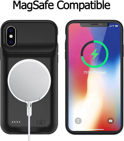 Battery Case for iPhone X/XS, [10000mAh] Enhanced Rechargeable Portable Protective Qi Wireless Charger Case Battery Support CarPlay Wireless Charging Case Compatible with iPhone X/XS (5.8 inch)-Black