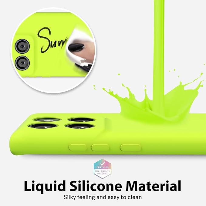 oakxco for Motorola Moto Edge 2025 Phone Case Liquid Silicone, Thin Slim Soft Rubber Gel TPU Plain Protective Simple Cover for Women Girl Cute, Matte Solid Color Aesthetic, Neon Green Lime