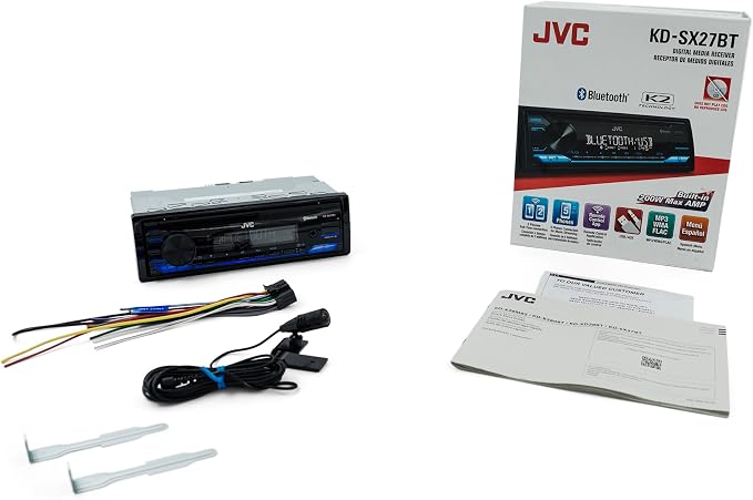 JVC KD-SX27BT Car Stereo with Bluetooth, 100W Digital Media Receiver, 1.5A USB to Charge Devices, Single DIN Head Unit, AM/FM, Aux-in, JVC Remote App