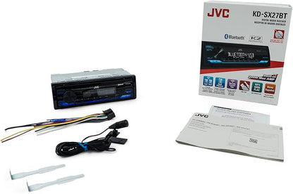 JVC KD-SX27BT Car Stereo with Bluetooth, 100W Digital Media Receiver, 1.5A USB to Charge Devices, Single DIN Head Unit, AM/FM, Aux-in, JVC Remote App