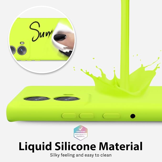 Oakxco for Motorola Moto Edge 2024 Phone Case Liquid Silicone, Neon Bright Solid Color, Thin Slim Soft Rubber Gel Matte TPU Plain Simple Protective Cover for Women Girl Cute Aesthetic, Neon Green Lime