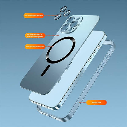 Magnetic Charging Aluminium Metal Bumper Matte Case Cover for iPhone, Alloy Magnetic Slim Case Camera Lens Protect for iPhone 14 Pro Max 13 12 (Far Peak Blue, for iPhone 14 Pro Max)