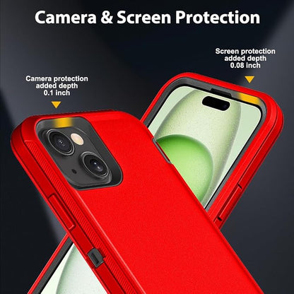 for iPhone 15 Plus Case with 2Pcs Tempered Glass Screen Protector and 1Pcs Camera Lens Protector, Military Grade 3 in 1 Heavy Duty Shockproof/Drop Proof/Dust Proof Case (Red/Black)