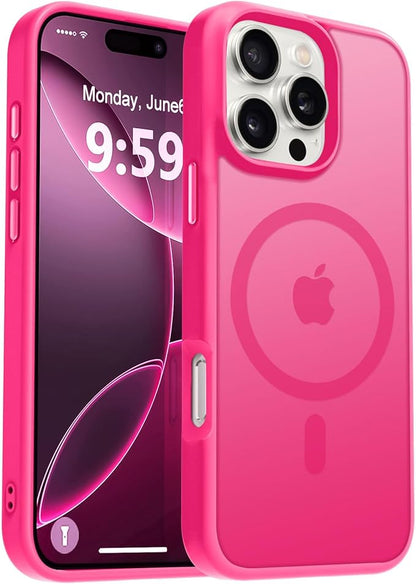 MOCCA Strong Magnetic for iPhone 16 Pro Max Phone Case, [Compatible with Magsafe][16FT Mil-Grade Drop Protection] Slim Thin Translucent Matte Protective Cover Case for iPhone 16 Pro Max Case, Hot Pink