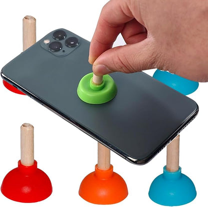 6PCS Tiny Toilet Plunger Shape Phone Holder,Mini Colorful Plunger Holder, Sucker Stand for Supporting Cellphone, Moblie Phone, PSP