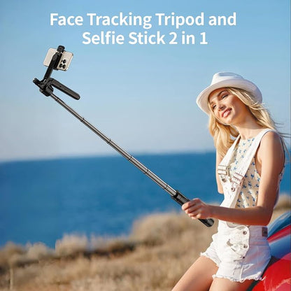 yAyusi 70.9" Auto Face Tracking Selfie Stick Tripod for iPhone with Light, No App, 360° Rotation Tripod That Follows Your Movement with Remote Control for Vlog/Live Stream/Video Recording