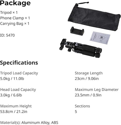 SmallRig VT-20Pro 21.2"/ 53.8cm Mini Tripod for Camera and Phone, Aluminum Alloy Small Desktop Tripod with 360° Ball Head, Table tripods Load Up to 11lb / 5kg