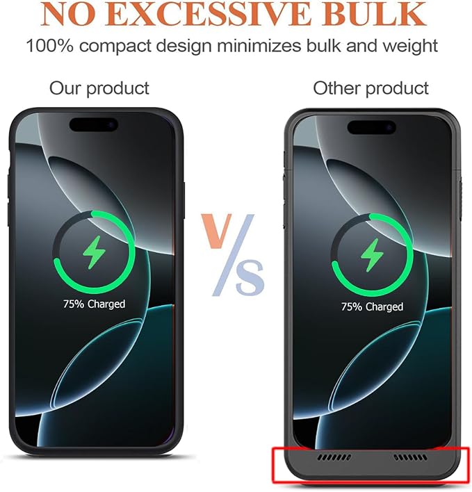 Battery Case for iPhone 16 Pro, 10000mAh Portable Protective Charging Case with Wireless Charging Compatible with iPhone 16 Pro (6.3 inch) Rechargeable Battery Pack Charger Case with Carplay (Black)