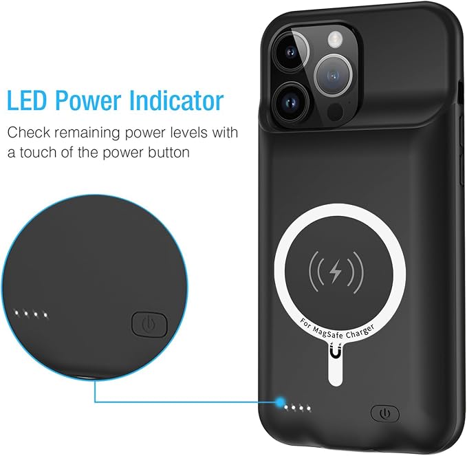 Battery Case for iPhone 15 Pro, Full Encircle 10000mAh High Capacity Rechargeable Portable Charger Case Extended Battery Pack for iPhone 15 Pro(6.1 inch) Wireless Charging Case with Carplay-Black