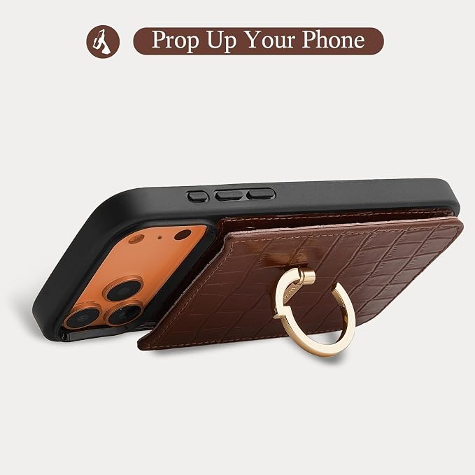 CUSTYPE Compatible with iPhone 17 Pro Max Wallet Case with Card Holder,180°Ring Holder Kickstand Card Slots Case,PU Leather Protective Case for iPhone 17 Pro Max 6.9inch-Brown