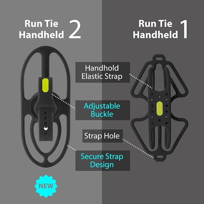 BONE Run Tie Handheld 2, Running Phone Holder, 2-in-1 Handheld/Wristband Design, Adjustable & Skin-Friendly Silicone Strap for Workout, Universal Sport Phone Carrier for Most Smartphone (Black)