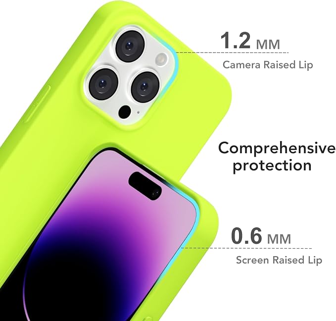 for iPhone 14 Pro Max Case Silicone Compatible with Magsafe Case, Ultra Slim Thin Magnetic Phone Cases Mag Safe, Cute Soft Rubber Gel Matte Plain Wireless Charging Cover for Women, Neon Green