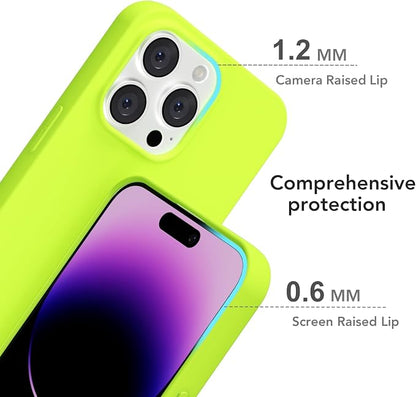 for iPhone 14 Pro Max Case Silicone Compatible with Magsafe Case, Ultra Slim Thin Magnetic Phone Cases Mag Safe, Cute Soft Rubber Gel Matte Plain Wireless Charging Cover for Women, Neon Green