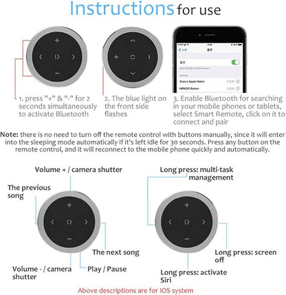 Polarlander Car Wireless Bluetooth Remote Controller Phone Car Kit Steering Wheel Remote Controller Receiver CR2032 Battery for iOS Android