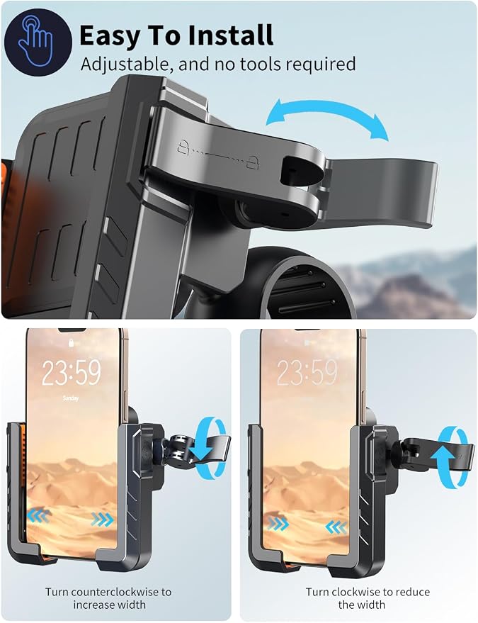 Motorcycle Phone Mount, [No Block Camera] Bike Phone Holder Mount, [Silicone Wrapped] Handlebar Cell Phone Mount for Bike/Scooter/ATV, Fits iPhone 17/16/15/14/13 Pro Max & 4.7"-7" Phones, Black