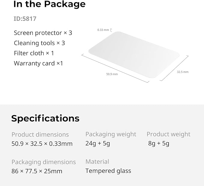 SMALLRIG 3 Pack Screen Protector, Tempered Glass Screen Protector for DJI Osmo Nano, Ultra-thin and Hardness with Cleaning Tool and Filter Cloth