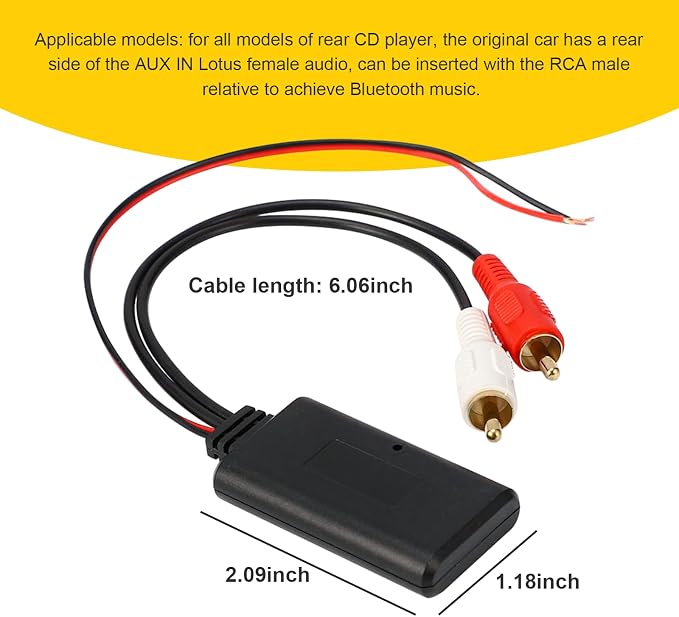 Car Wireless Bluetooth Cable Adapter, Universal Automotive Wireless Radio Stereo Connector with 2 RCA AUX Audio, Car Bluetooth 5.0 Module Music Receiver Fit Most Vehicles
