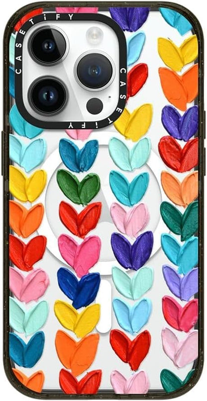 CASETiFY Impact iPhone 14 Pro Case [4X Military Grade Drop Tested / 8.2ft Drop Protection/Compatible with Magsafe] - Polka Daub Hearts - Glossy Black