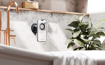 PROfezzion Multi-Surface Suction Mount Detachable Magnetic Phone Holder for Mirror Shower Bathroom Kitchen Window Videos Compatible with MagSafe iPhone 17 16 15 14 13 12 Pro Max & All Phones - Black
