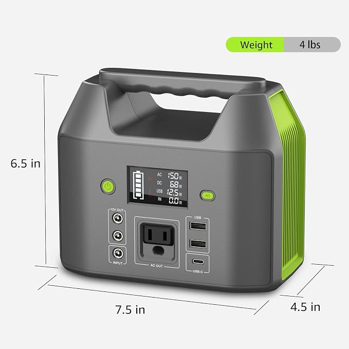 EnginStar 155Wh Power Bank 150Wh Portable Power Station 110v Battery Pack 6 Outputs w/AC Outlet LED Light for Outdoor Camping Road Trip Emergency