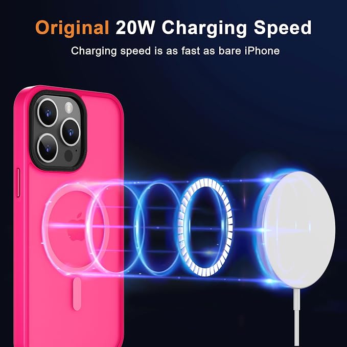 MOCCA Strong Magnetic for iPhone 15 Pro Max Case, [Compatible with Magsafe][13FT Military Drop Protection] Slim Translucent Matte Shockproof Case for iPhone 15 ProMax Case 6.7'' - Hot Pink