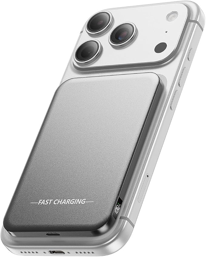 Aobbow Magnetic Portable Charger, 5000mAh Ultra Slim Power Bank, 15W Fast Charging for Magsafe Battery Pack, Travel Essential Wireless Charger Compatible with iPhone 17/16/15 Series - Space Gray