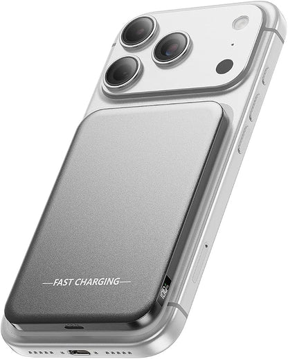 Aobbow Magnetic Portable Charger, 5000mAh Ultra Slim Power Bank, 15W Fast Charging for Magsafe Battery Pack, Travel Essential Wireless Charger Compatible with iPhone 17/16/15 Series - Space Gray