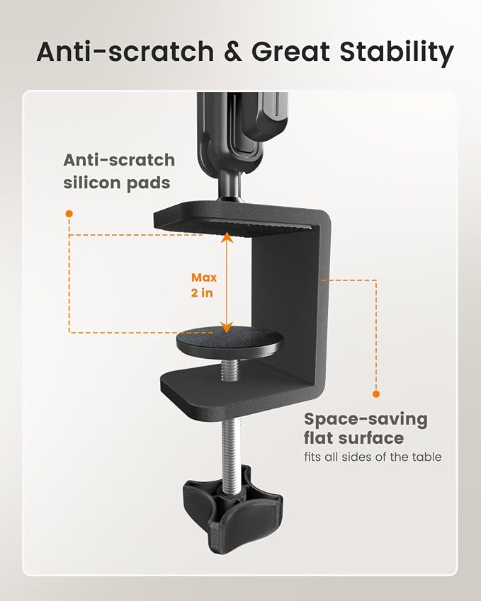 CAMBOFOTO 33" Magic Arm w Desk Clamp, Overhead Camera Mount, Desk Phone Mount, Articulating Extra-Long Friction Boom Arm w 1/4" Screw, for Phone, Mic, Light, Webcams, Action Camera (Light Black)