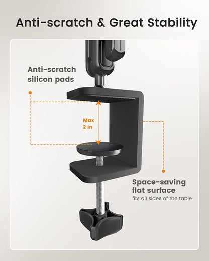 CAMBOFOTO 33" Magic Arm w Desk Clamp, Overhead Camera Mount, Desk Phone Mount, Articulating Extra-Long Friction Boom Arm w 1/4" Screw, for Phone, Mic, Light, Webcams, Action Camera (Light Black)