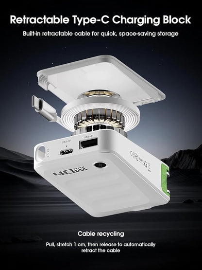 2026 ETODBUWS 3 in 1 GaN Charger,40W PD Fast Charging Blocks with Retractable Type C Cable and Dual Port Travel Charger,USB Chargers with Foldable Plug for iPhone 17/16/15,Galaxy,Pixel-White