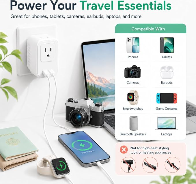 Voltage Converter for European Travel: 220V to 110V Converter US to Europe, Plug Adapter with Fast Charge 2 USB C, 2 USB A & 2 Outlets, Universal Travel Essentials for France Germany Italy Spain, etc