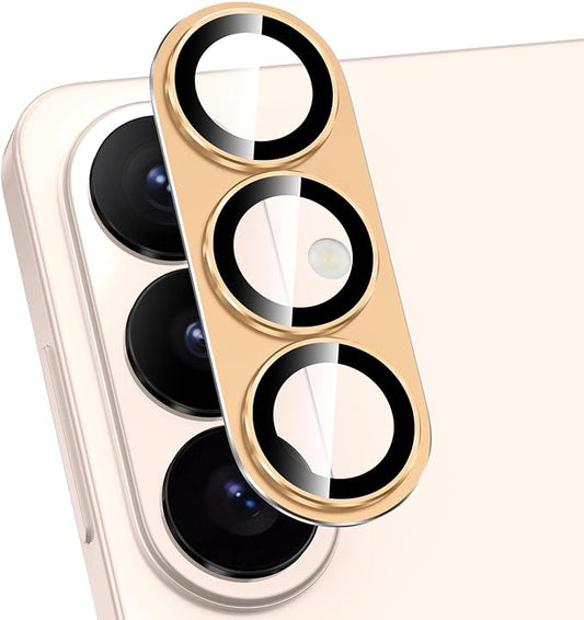for Samsung Galaxy S26 Camera Lens Protector, Electroplated Matte Back with 9H Tempered Glass Lens Protector, [Strong Adsorption] [Case-Friendly] Metal Ring HD Clear Lens Cover, Gold