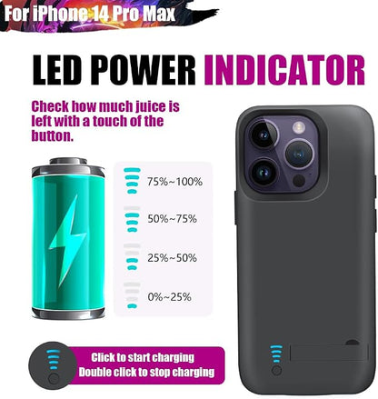 Battery Case for iPhone 14 Pro Max, 6000mAh Rechargeable Extended Battery Charging Charger Case, Add 100% Extra Juice (6.7 Inches) Black