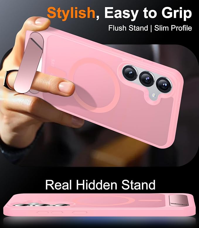 Magnetic for Samsung Galaxy S25 Plus Case, [Innovate Stand][Military Grade Drop Protection][Non Slip][Translucent Matte] Shockproof Phone Case for Galaxy S25 Plus 6.7" 2025 -Pink