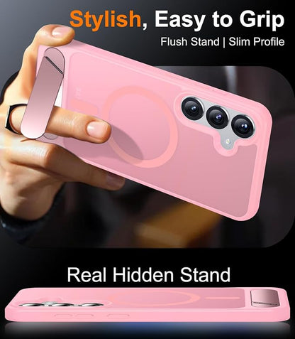 Magnetic for Samsung Galaxy S25 Plus Case, [Innovate Stand][Military Grade Drop Protection][Non Slip][Translucent Matte] Shockproof Phone Case for Galaxy S25 Plus 6.7" 2025 -Pink